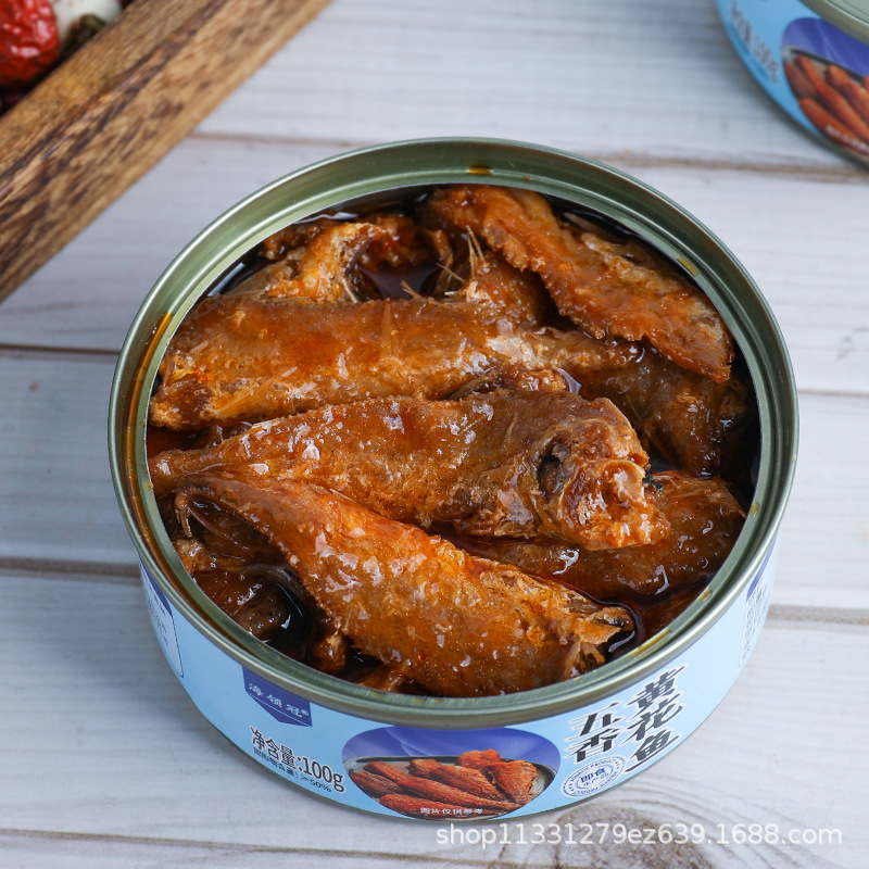 Five-Spice Yellow Croaker Canned 100G/Can Seafood Cooked Fish Snacks Snacks Snacks Wholesale