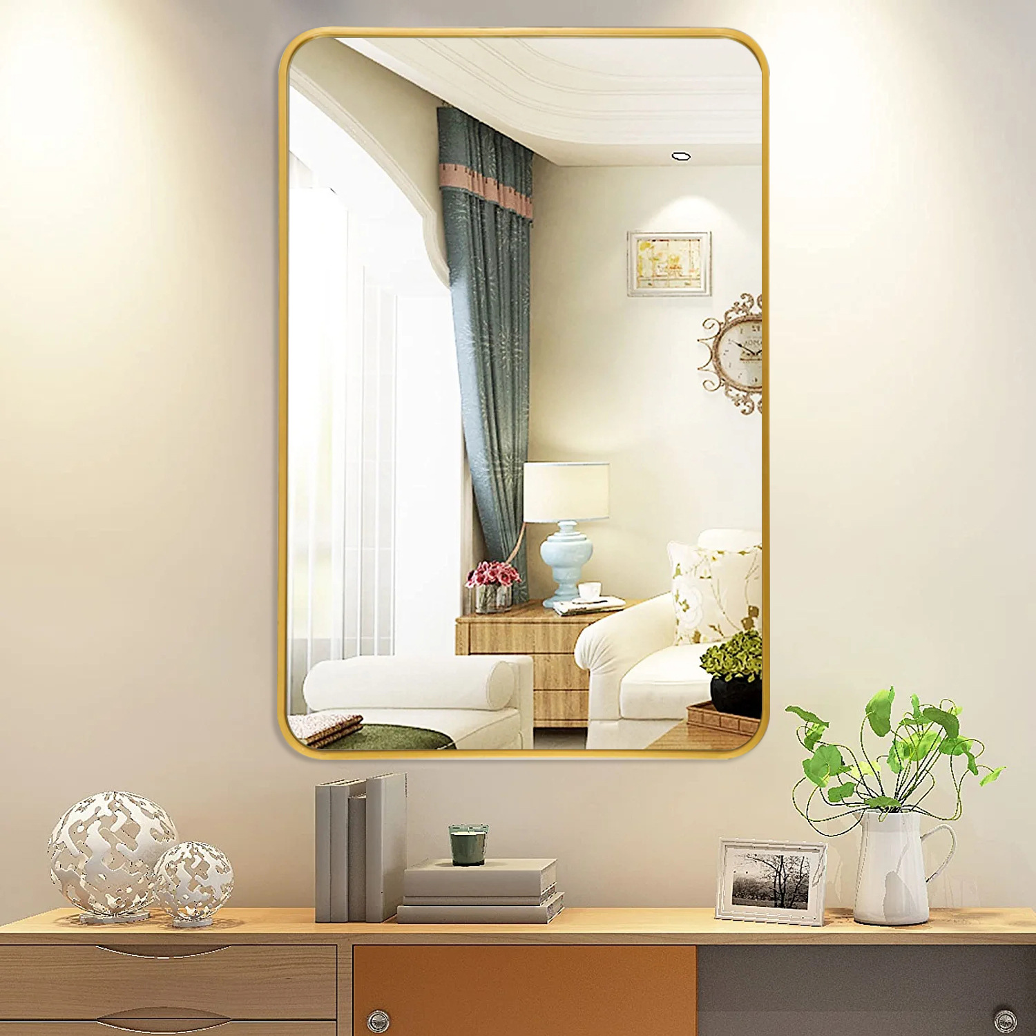 Aluminum alloy small size bathroom mirror brushed metal frame wall-mounted toilet perforated round mirror hotel decorative mirror