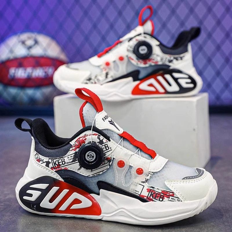 Autumn New Ice Silk Surface Rotating Button Children's Sneakers for Boys and Girls, Casual Running Basketball Shoes for Older Children