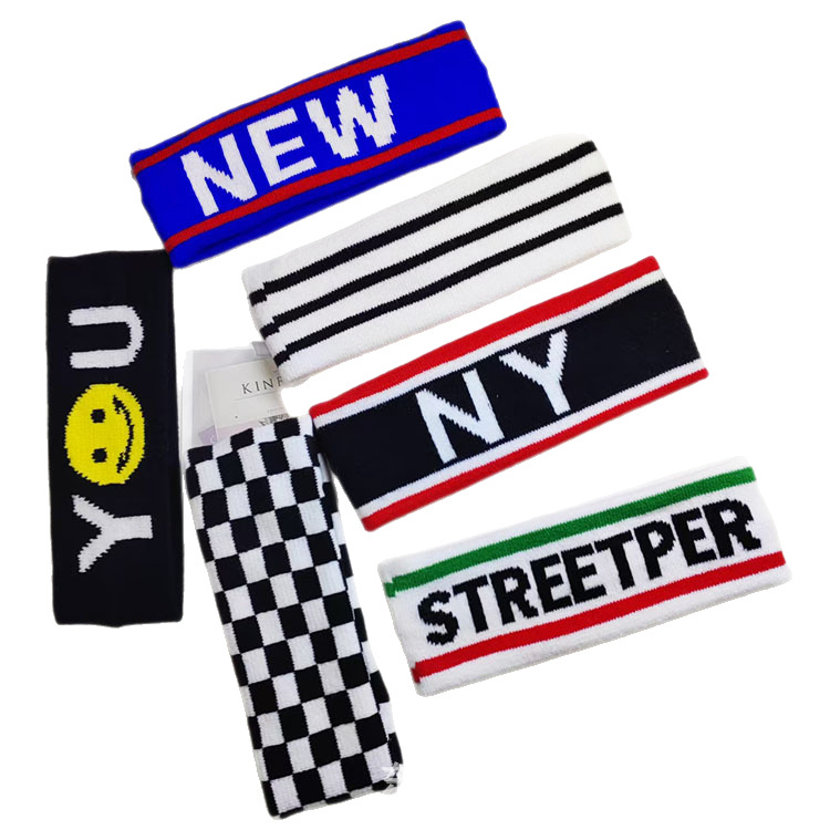 Korean Harajuku Wool Knitted Letter Headband Headband Face Wash Turban Headgear Sports Hip-Hop Sweat-Absorbent Headwear for Men and Women