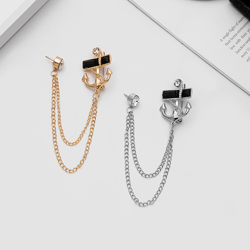 Брошь с якорной цепочкой и кисточкой из сплава, креативная личность Южной Кореи, модный тренд, морской значок, аксессуары с алмазами