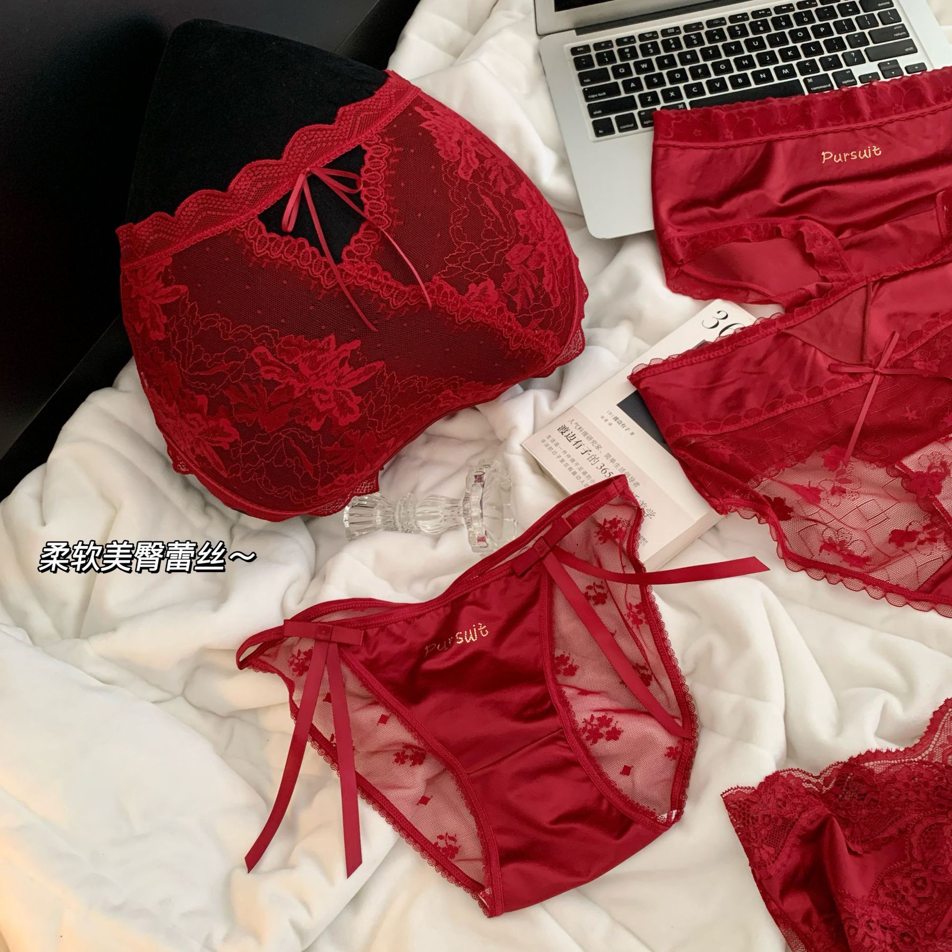 2026 Red Zodiac Year Wedding Sexy Satin Lace Panties for Women 10A Antibacterial Cotton Extended Crotch Mid-Waist