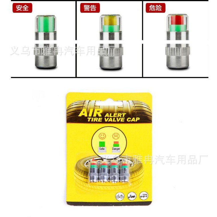 Car tire pressure monitoring cap visual tire pressure warning device tire pressure detector tire pressure cap tire detection cap 4 Pack