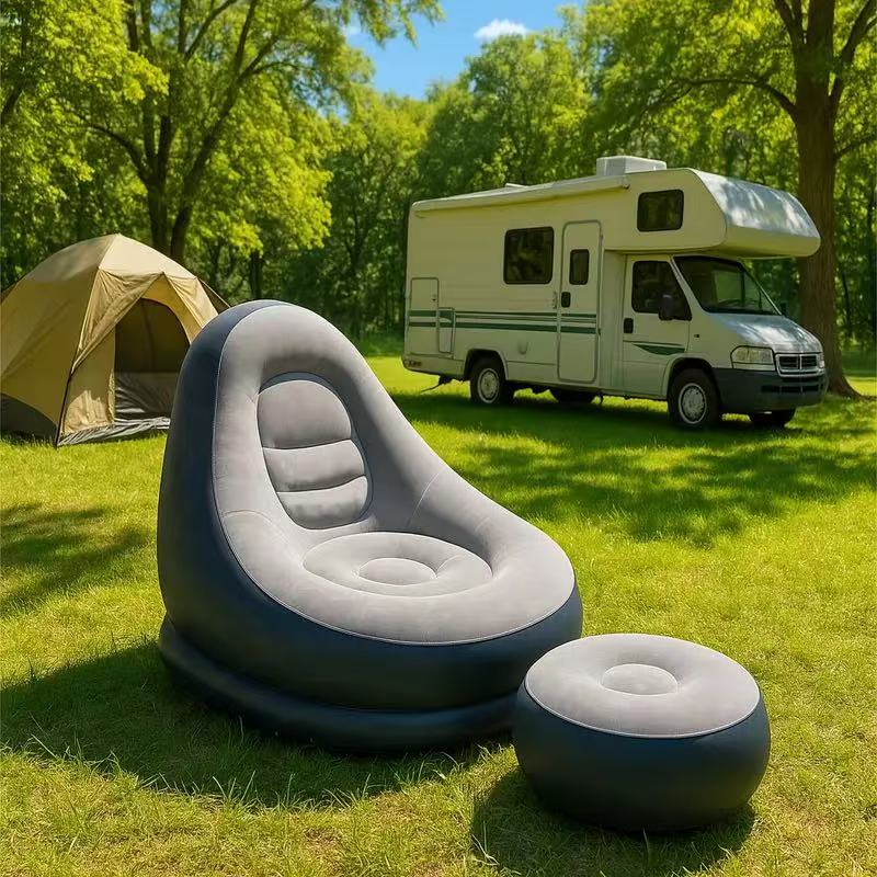 Thickened Lazy Inflatable Sofa Foldable Recliner Outdoor Sofa with Foot Pedal Combination Lazy Sofa Flocking Sofa