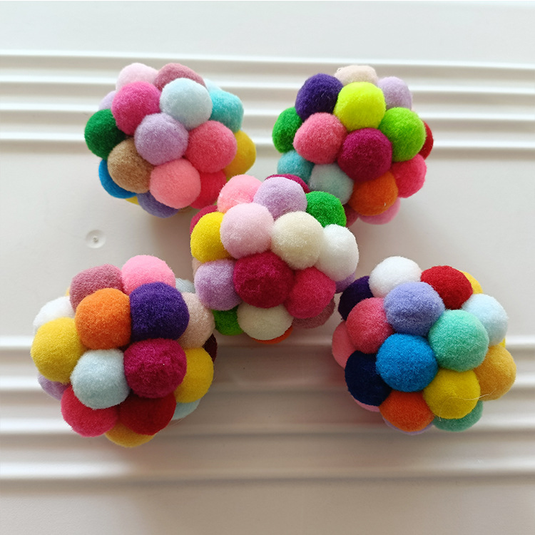 Colorful Pom-Pom Cat Toy Pet Entertainment Boredom-Relief Kitten Sound-Making Soft Sandstone Rainbow Plush Ball