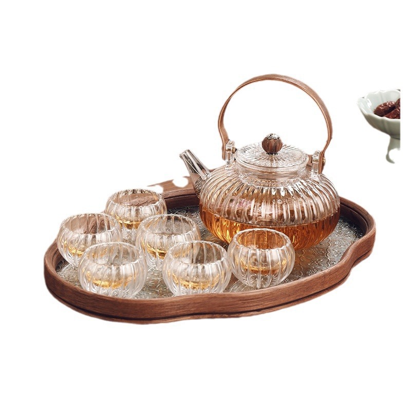 Glass flower teapot with beam teapot teacup suit wholesale tea set stove boiling water teapot heat-resistant thickened teapot