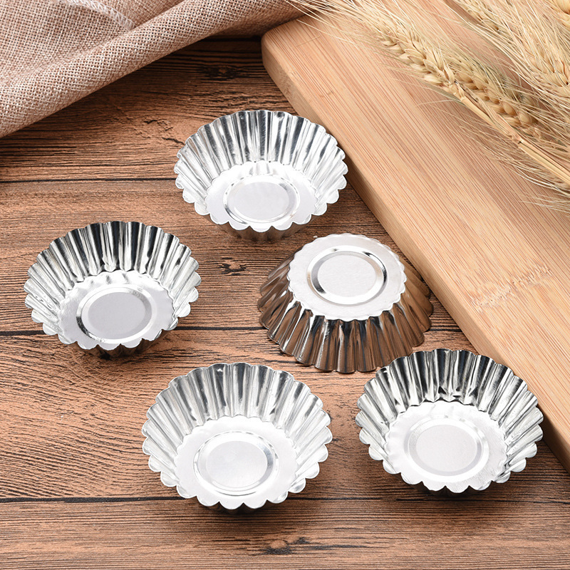 Cross-border aluminum alloy padded chrysanthemum lamp Portuguese egg tart base small cake pudding baking mold 10 wholesale
