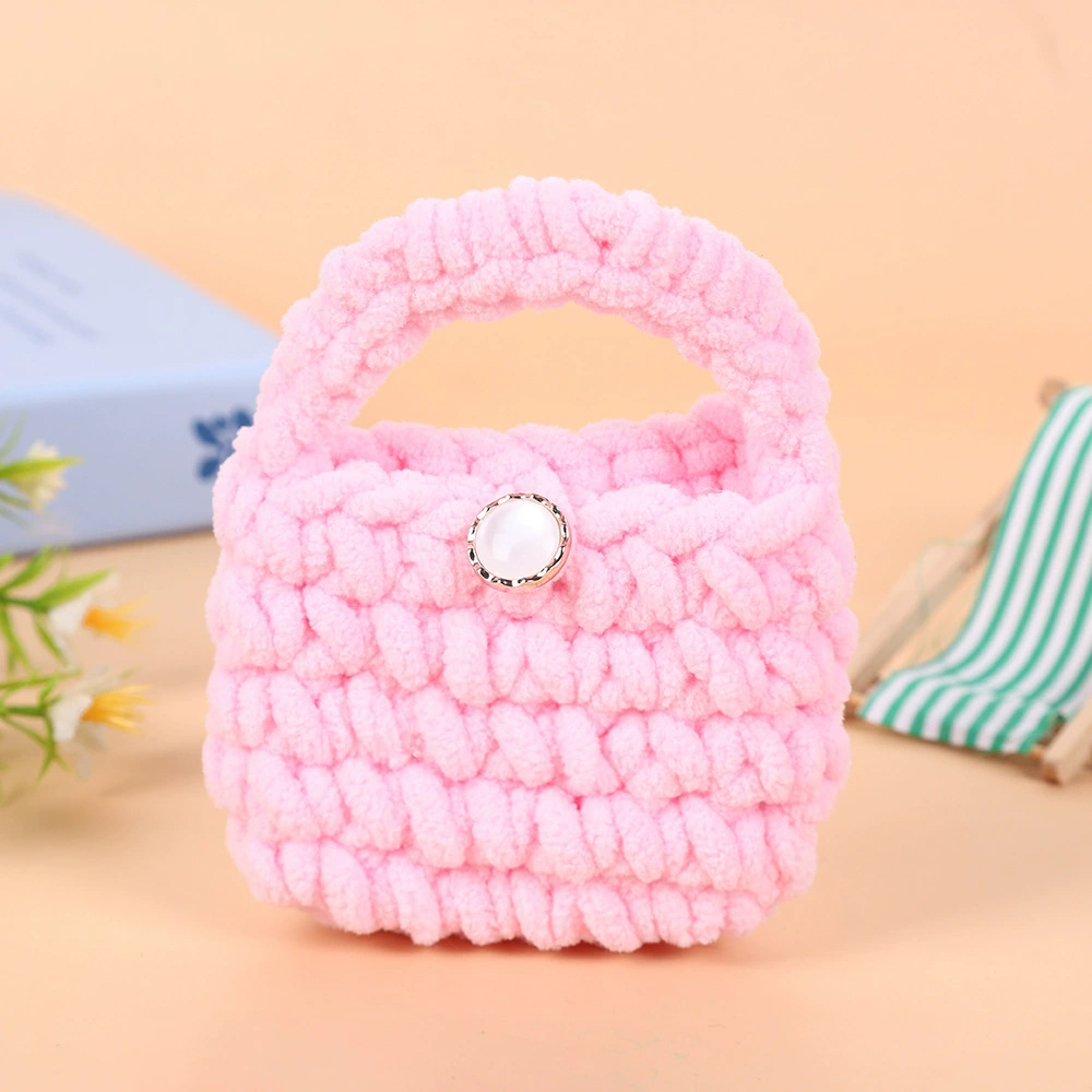 Cartoon Plush Handmade Solid Color Knitted Storage Bag Coin Purse Protective Cover Bluetooth Earphone Bag DIY Finished Product Bag