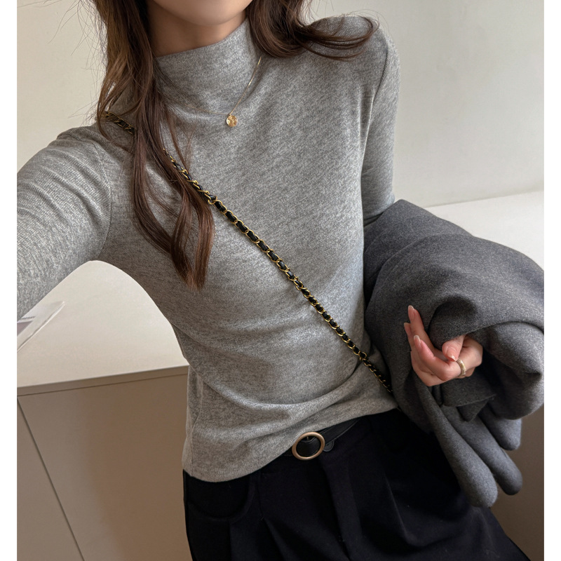 Футболка из имитации кашемира для женщин осень-зима, полуворотник, длинный рукав, универсальная и удобная топ-футболка с воротником средней высоты