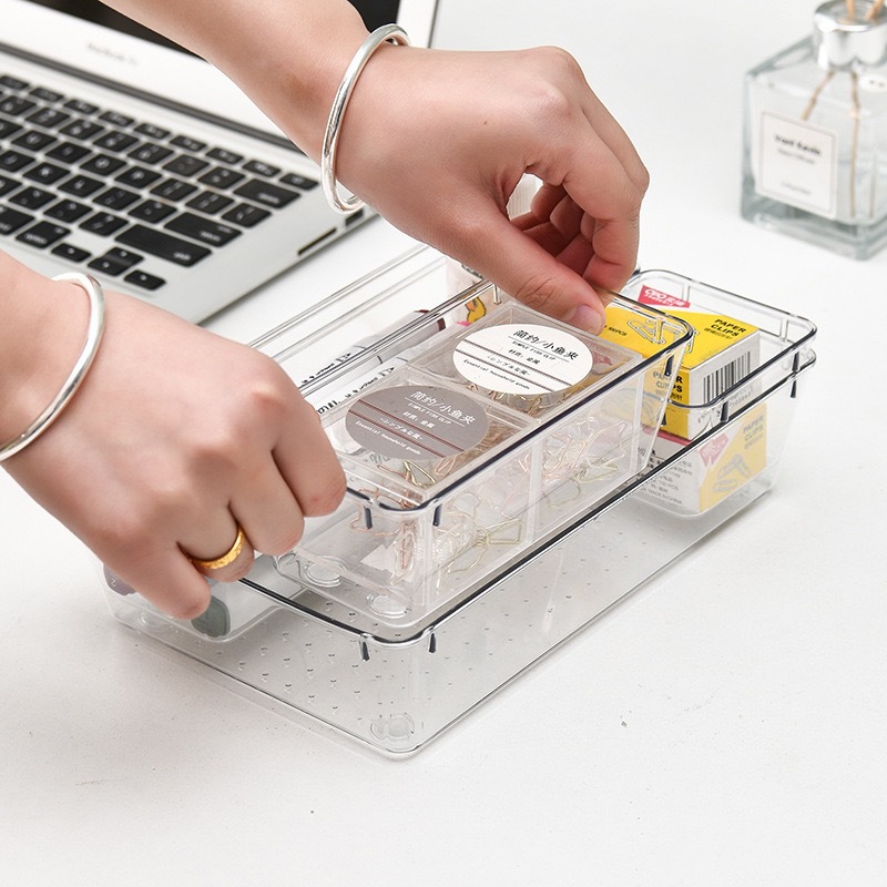Transparent Pet Plastic Desktop Drawer Storage Box Kitchen Storage Makeup Jewelry Gadgets Cosmetic Storage Box