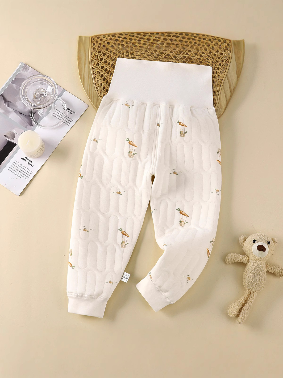 Baby Pure Cotton Autumn and Winter Three-Layer Quilted High-Waist Pants Baby Thickeneded Warm Belly Protection Anti-Cold 5A Antibacterial Home Pants