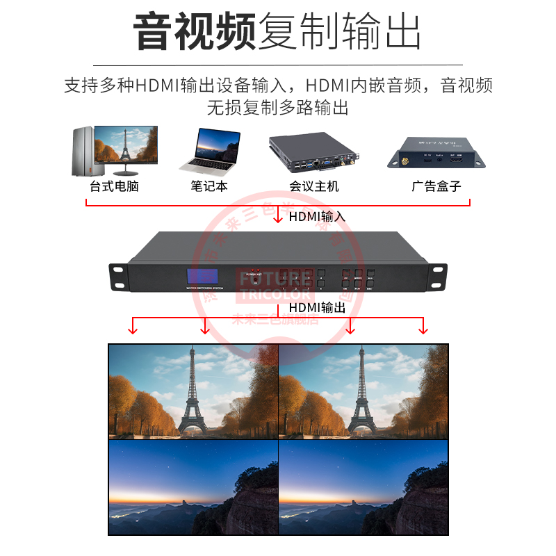 J84 Splicing Screen Signal Audio and Video Four-In and Four-Out Switcher Four-Out Matrix Image Hdmi3 in High-Definition 24 Points G3