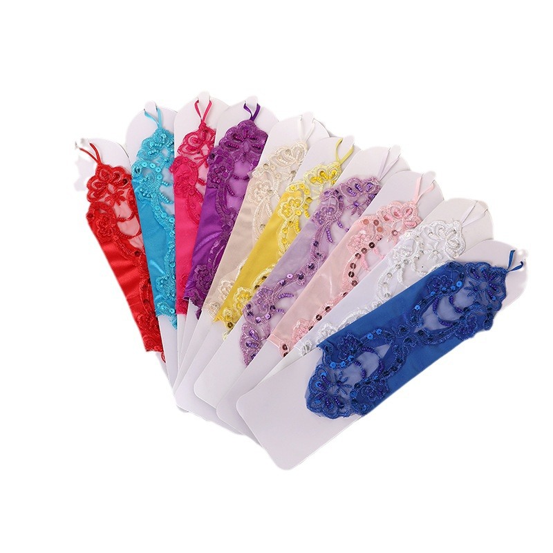 Hollow-out Gloves Wedding Wedding Dress Long Lace Embroidered Nail Beads Finger-revealing Wedding Gloves Hook Finger Black White Finger-free