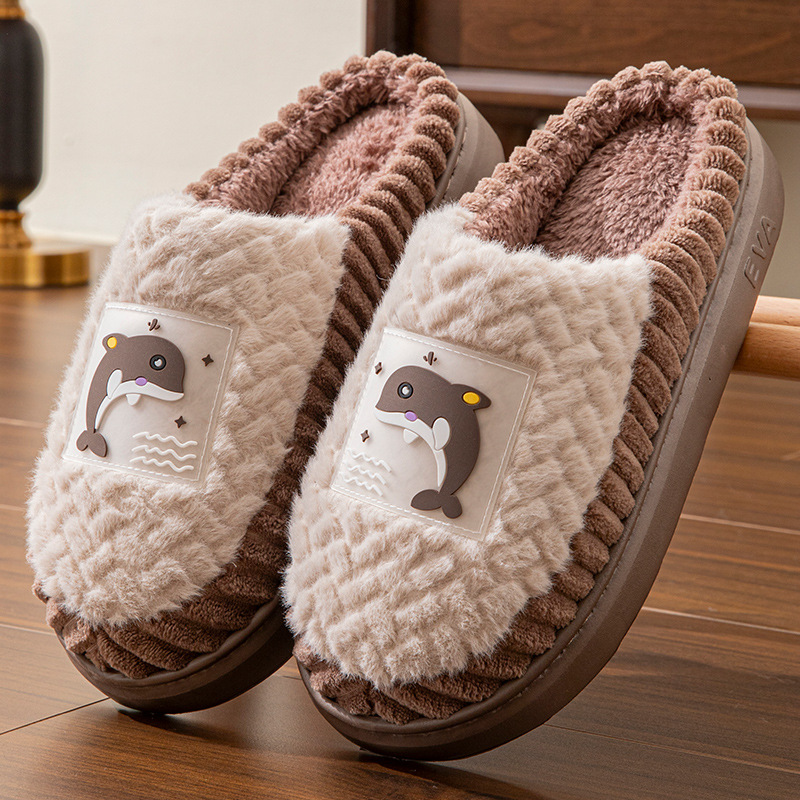 Men's cotton slippers winter plus size winter warm indoor home wool slippers non-slip simple couple cotton shoes women