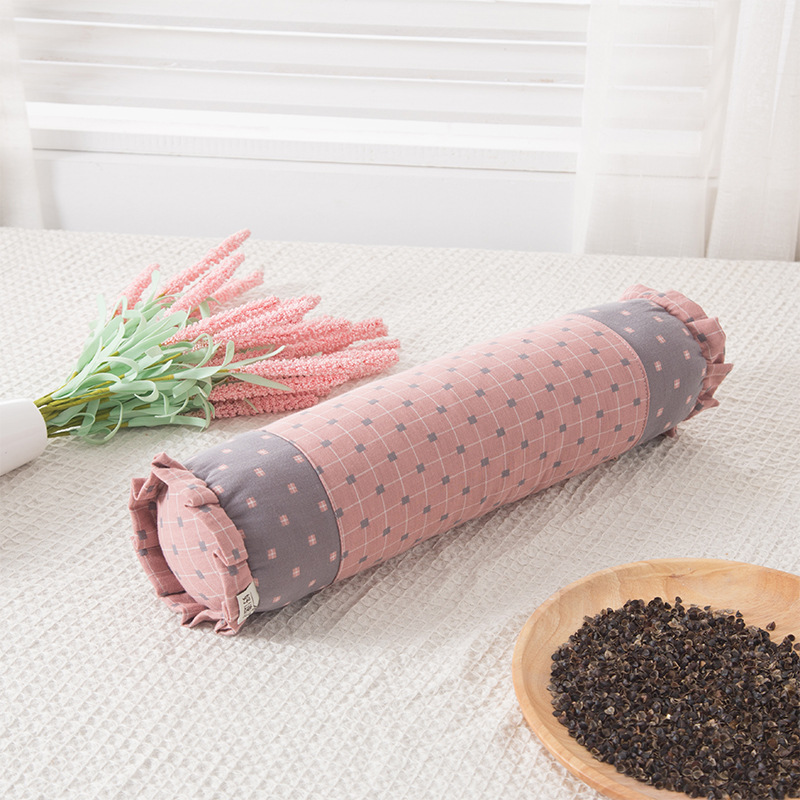 Double-layer yarn seer tune buckwheat cervical pillow cylindrical neck pillow full buckwheat shell filled buckwheat pillow wholesale