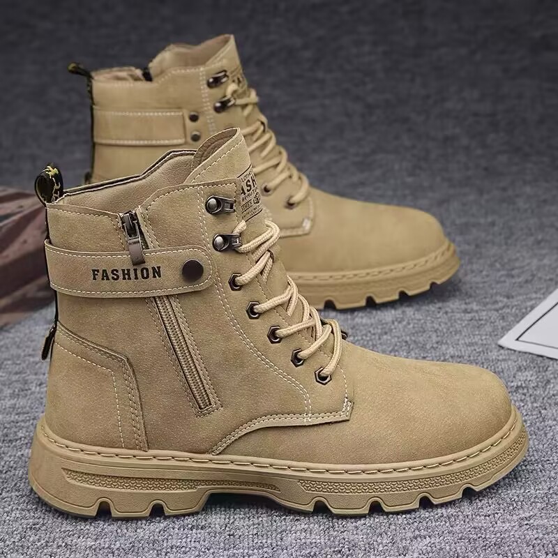 Autumn Men's Shoes New High-top Martin Boots Men's Trendy All-match Workwear Shoes Platform Short Boots Leather Shoes Casual Leather Shoes