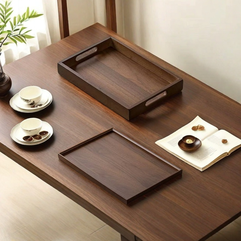 One Piece Wholesale Industrial Tray Walnut Color Retro Old Plate Bamboo Black Walnut Color Plate Meal Dry Dry Bubble