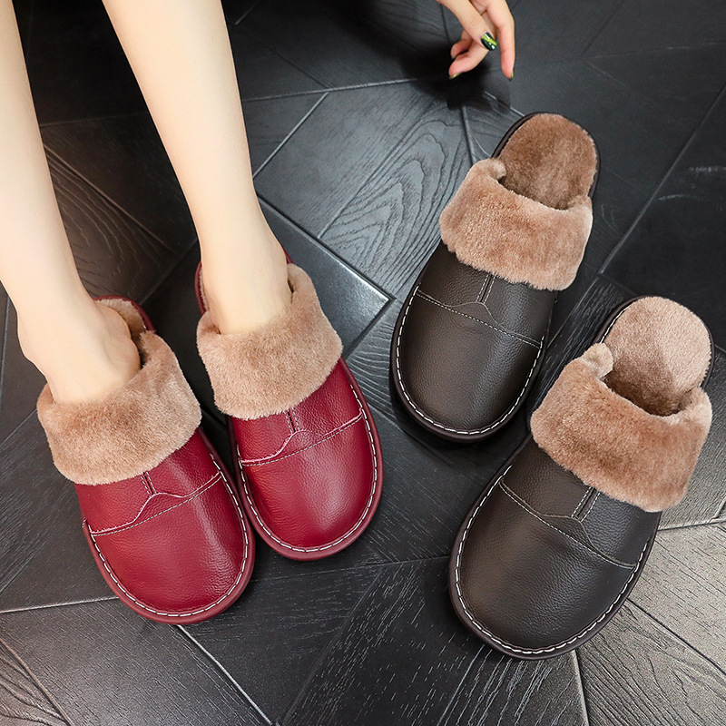First-Layer Cowhide Furry Slippers, Home Shoes, Indoor Men and Women Couple Gifts, Special Non-Slip Home Slippers for Sales