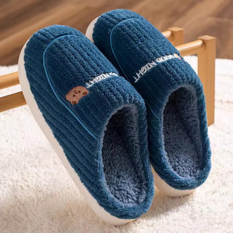 Factory wholesale cotton slippers men's non-slip indoor thickened plush warm couple thick bottom home winter cotton slippers women