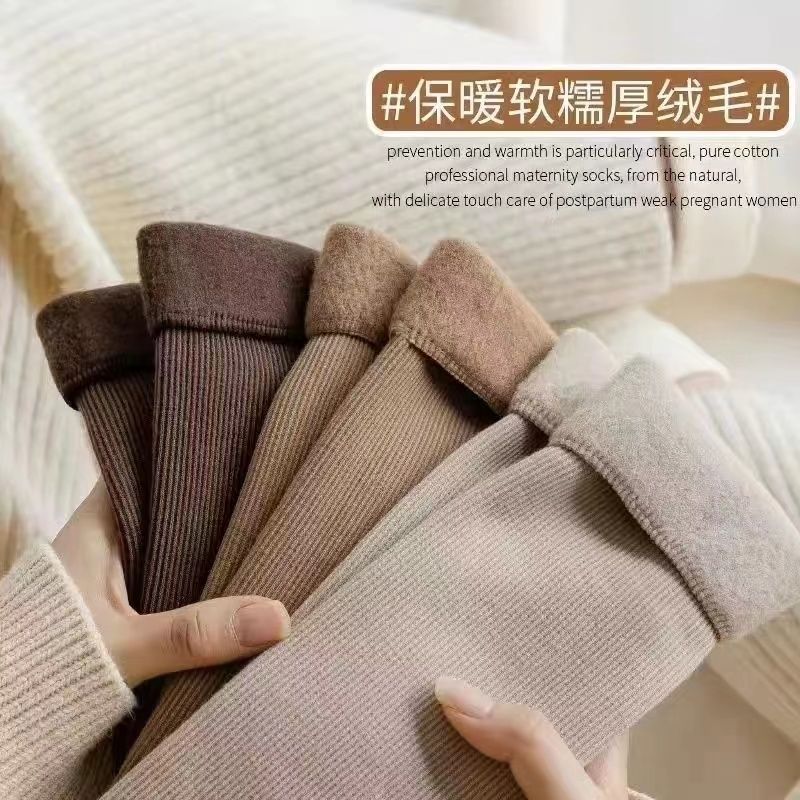 Socks for Women in Autumn and Winter Earth Color Snow Socks Mid-Tube Fleece-Lined Thickeneded Warm Sleeping Floor Stockings Winter Ladies
