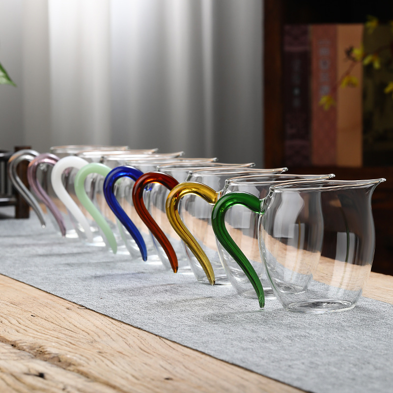 New Colored Handle High Borosilicate Glass Fit Cup with Pointed Mouth Breaking and Sharp Splitting Tea Set Large Household Kung Fu Tea Cup