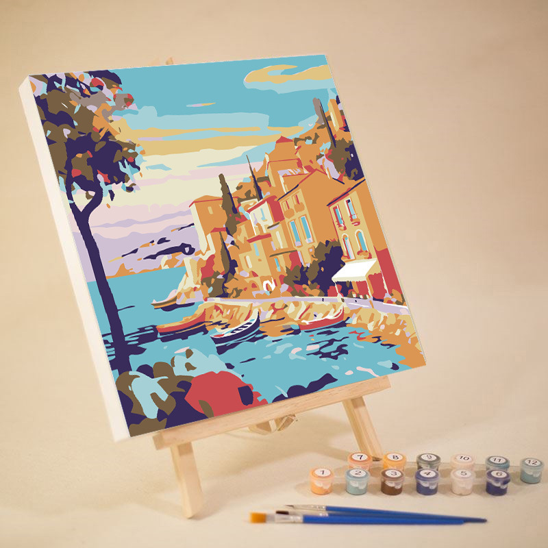 Factory direct cross-border high-quality paint environmental protection inner frame landscape diy digital oil painting hand-filled oil painting