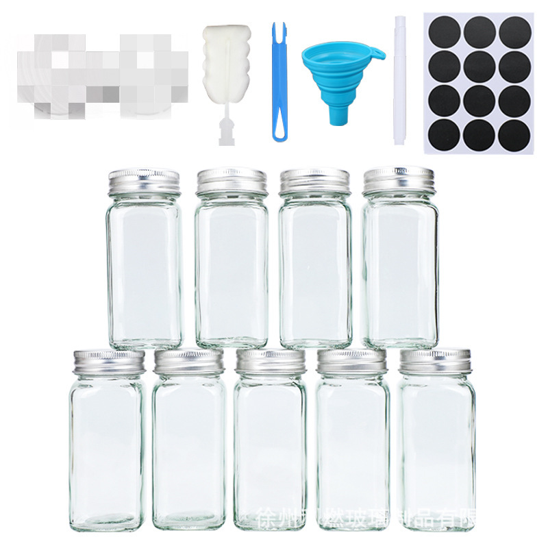 120ml square barbecue seasoning bottle household seasoning jar aluminum lid seasoning bottle wooden lid glass Pepper bottle wholesale