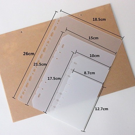 A5/A6 Loose-Leaf Binder 6-Hole Divider Loose-Leaf Notebook Inner Page Divider Pp Transparent Frosted Thickened 60Gsm