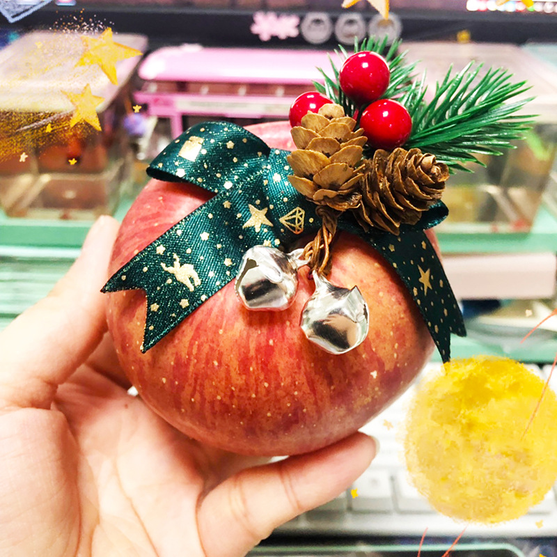 Pine needle mini Christmas tree accessories gift box decoration artificial flower Christmas decoration ornaments desktop red fruit ornaments ins