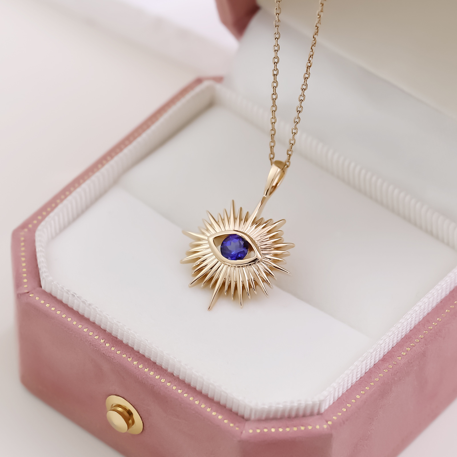 Turkish Eye Retro Necklace Real Gold Electroplating European and American Devil Inlaid Cultivated Sapphire Light Luxury Clavicle Chain Necklace