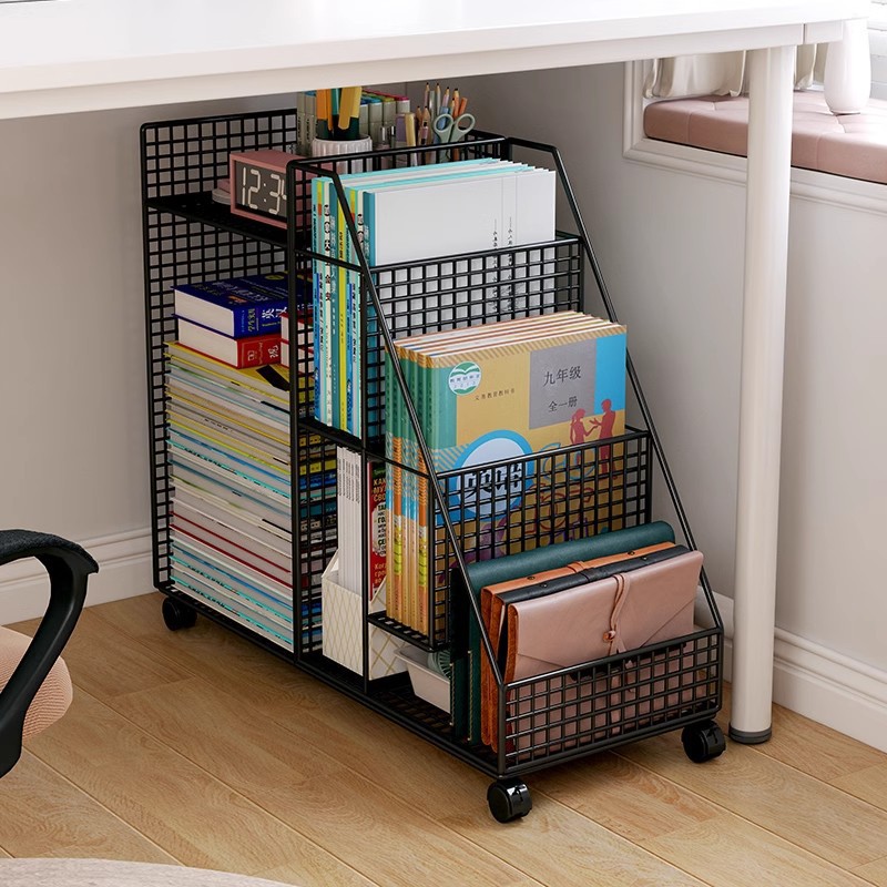 Under-Desk Bookshelf Storage Rack Floor-Standing Book Storage Box Removable Wheeled Trolley Children's Picture Book Simple Bookcase