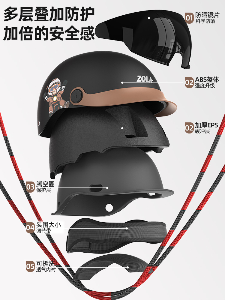 New National Standard 3C Certified Electric Motorcycle Helmet for Men and Women Winter Retro Half Helmet Four-Season Breathable Lightweight Helmet