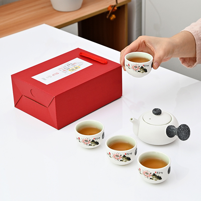 Snowflake Glaze Kung Fu Tea Set suit Ceramic Side Handle Pot Activity Gift Box Gift Wedding Accompanying Gift Customized Set