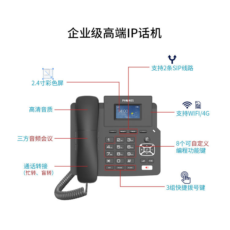 4g Full Network Voip Dual-Mode Wireless Fixed-Line Sip Ip Network Phone Wifi Enterprise Office Landline Smart