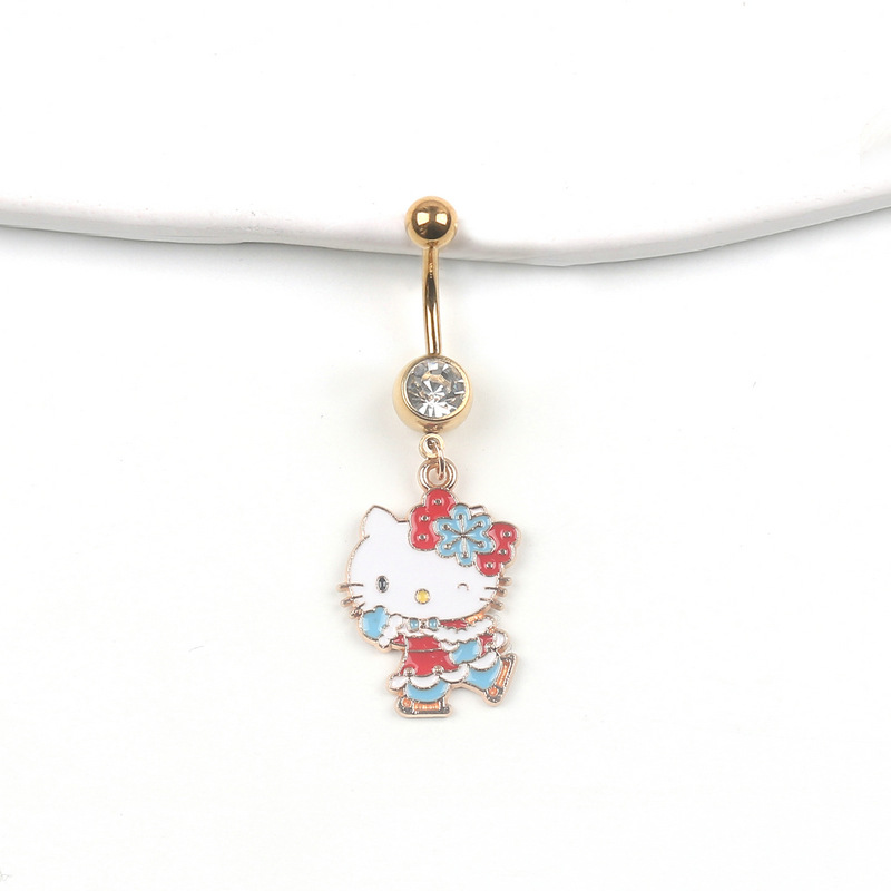in stock Sanrio belly button ring puncture jewelry European and American popular stainless steel belly button nail Christmas Hello Kitty navel ring