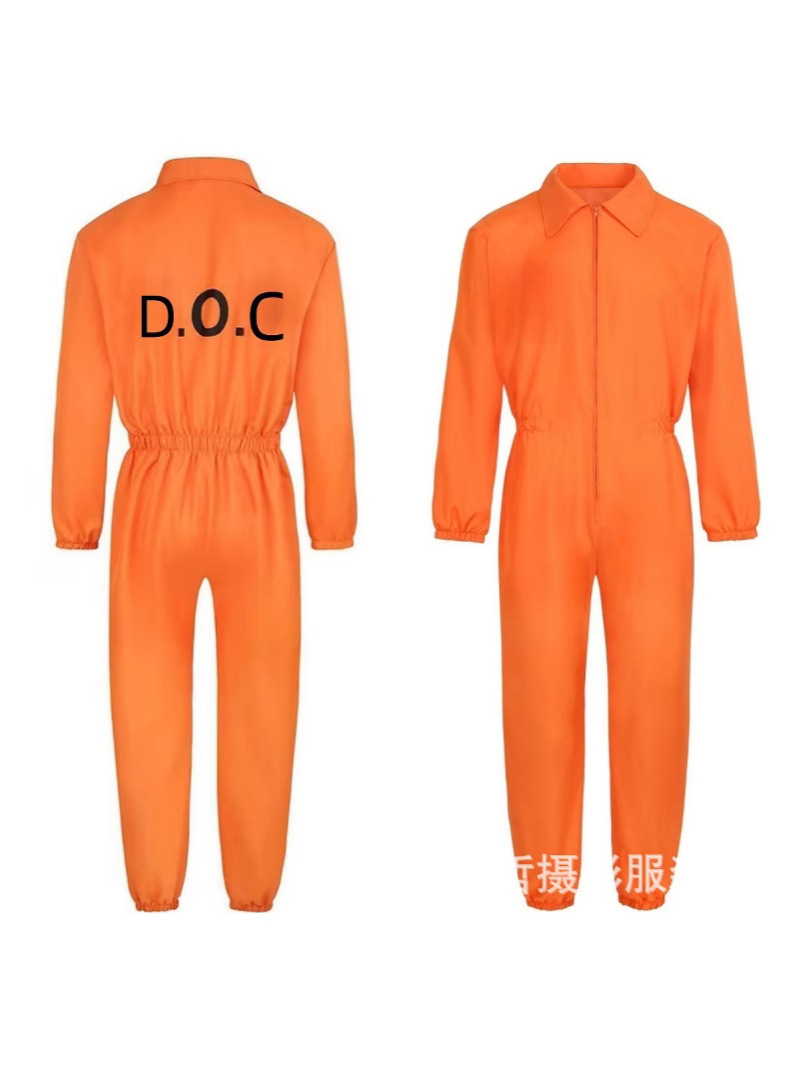 Halloween Cos Prisoner Costume Play Suit Prisoner Suit Prison Uniform Prisoner Suit Orange One-Piece Prisoner Suit