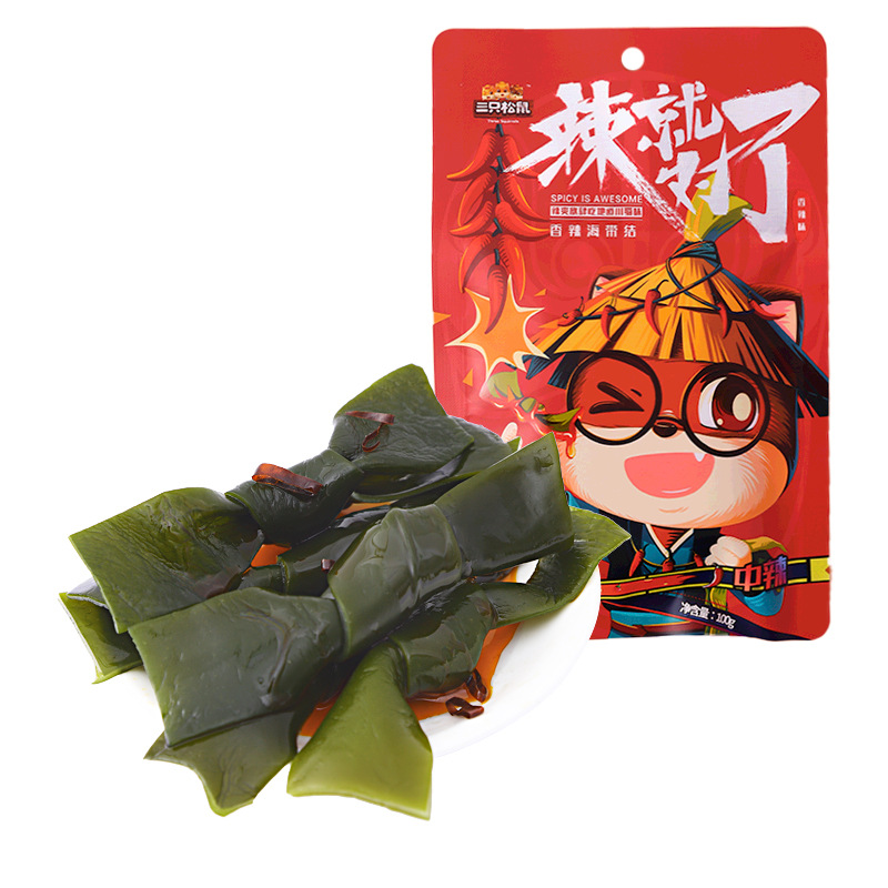 [Three squirrel kelp knot 100 g/bag] Internet celebrity spicy snacks are ready-to-eat and appetizer