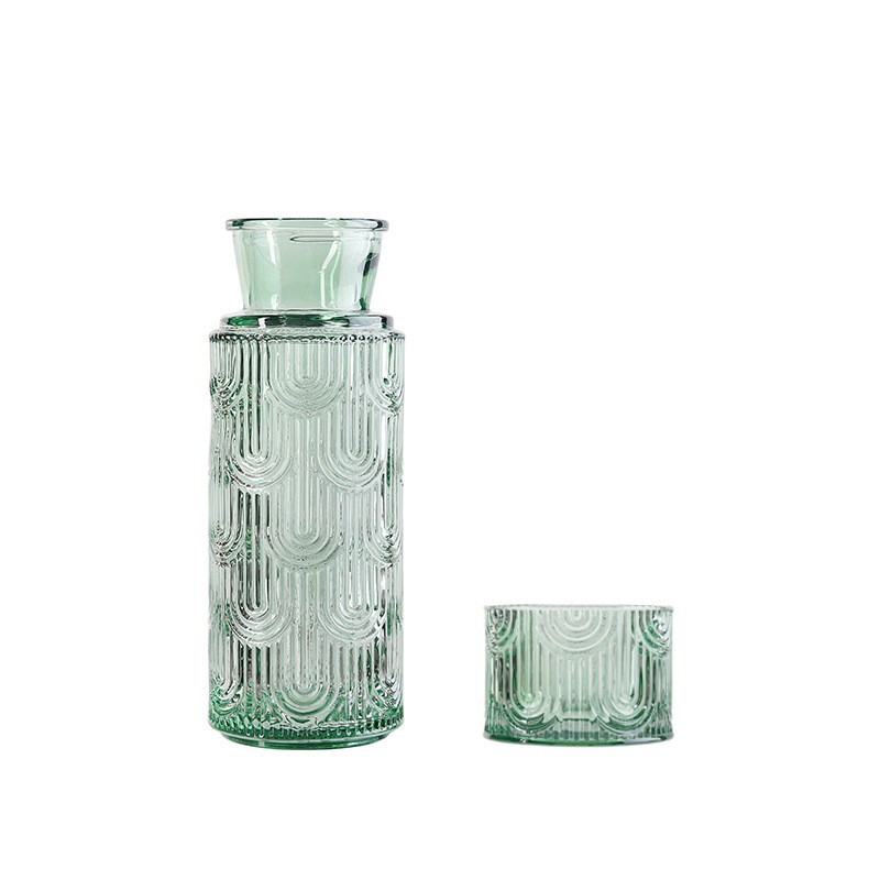 Glass Cold Water Kettle Ins Style Creative Embossed Glass Glass Water Cup Household Juice Cup One Pot One Cup Set