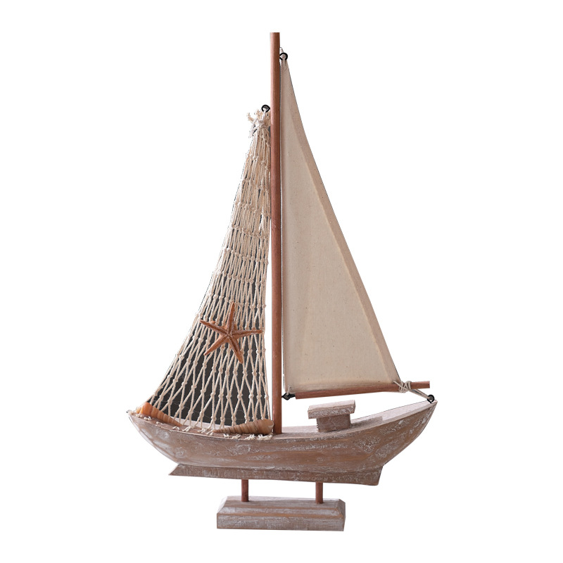 American retro sailing boat Mediterranean fishing boat home accessories antique fishing boat model creative home decoration small wooden boat