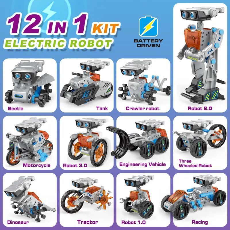 Cross-Border Children's Educational DIY Self-Assembled Solar-Powered Electric Building Block Toy Car 12-in-1 Robot Wholesale