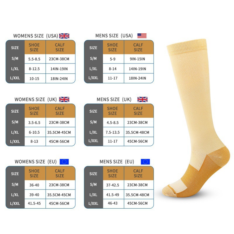 Cycling Socks Copper Pressure Socks Fiber Socks Ion Copper Elastic Socks Sports Stockings Cross-Border Compression Solid Color Outdoor