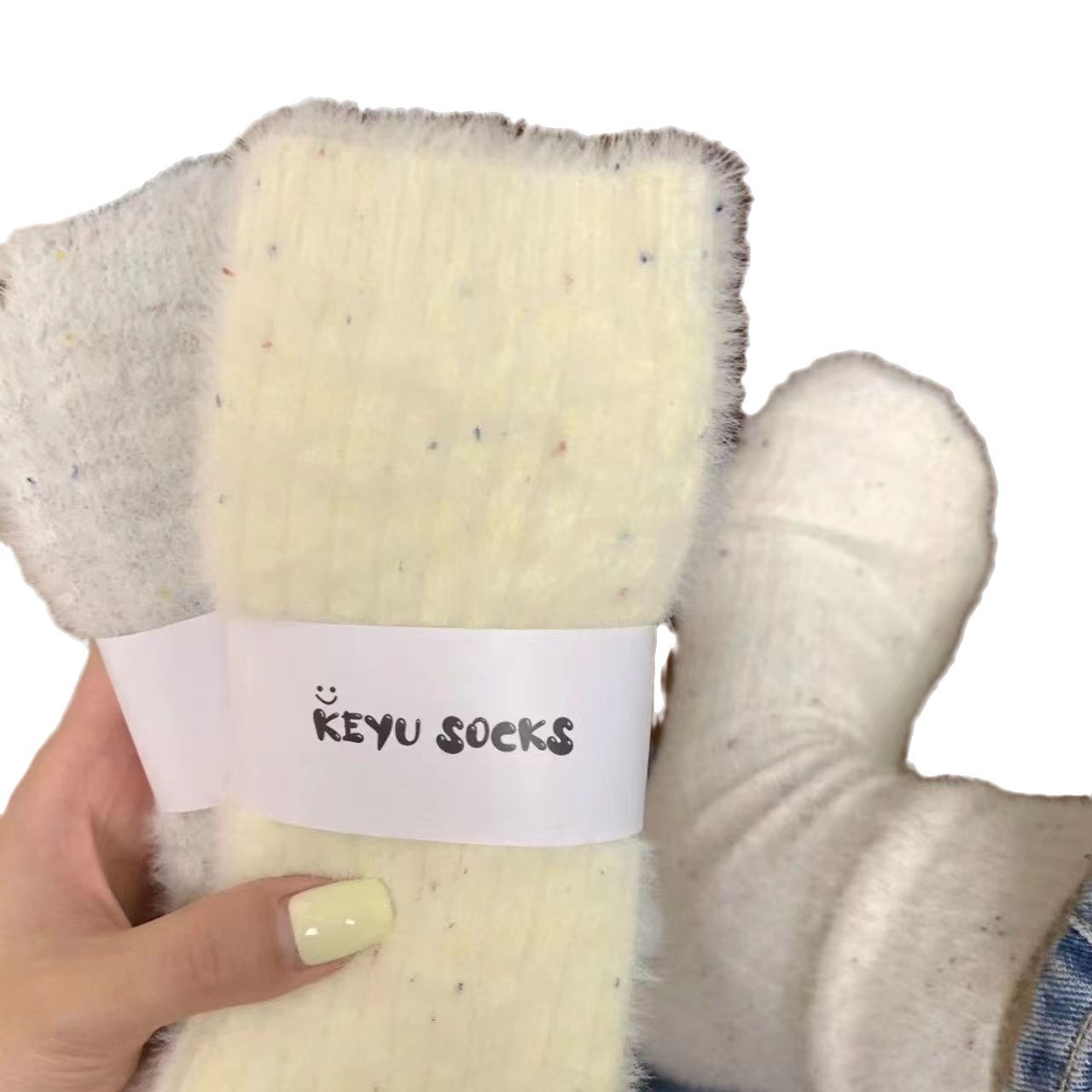 Mink velvet socks women's winter warm fleece-lined thick mid-calf pure color socks furry dot yarn mid-calf thick socks