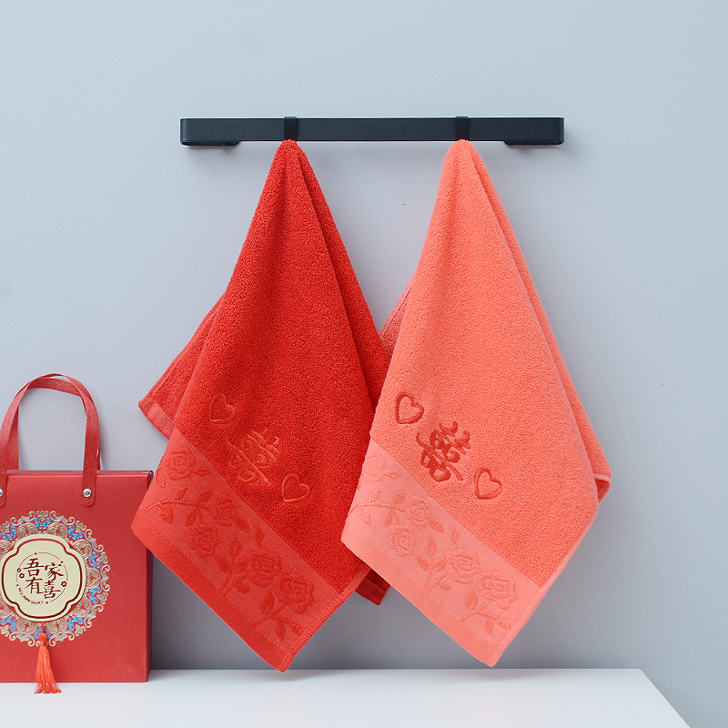 Wedding towel direct rose embroidered towel red towel pink towel wedding gift hand gift towel