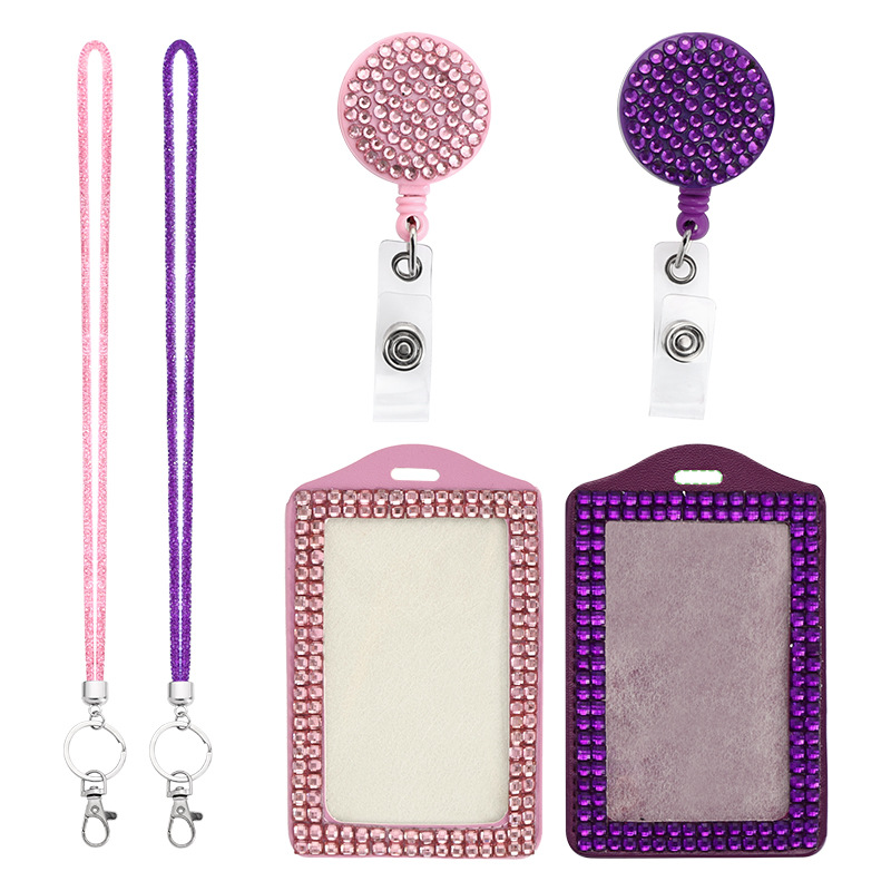 Amazon rhinestone fishing net lanyard Crystal halter network management retractable easy-pull buckle badge holder ID holder keychain