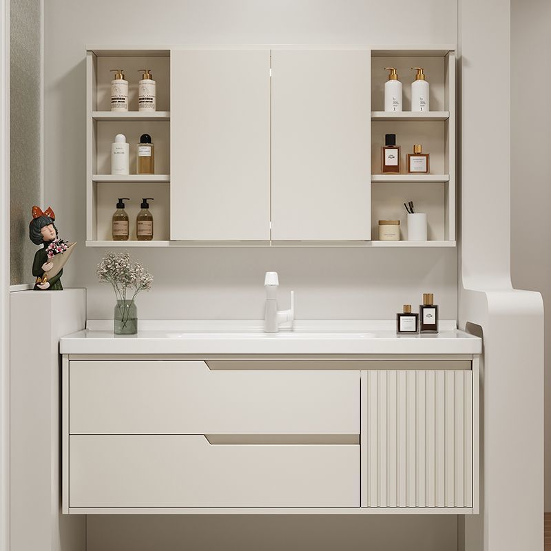 Simple Oak Bathroom Cabinet Combination with Feng Shui Mirror, Bathroom Sink, Washbasin, Ceramic Integrated Smart Mirror