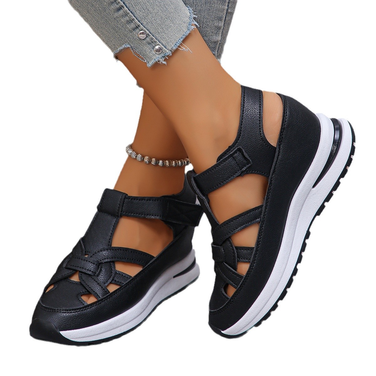 Cross-border Trade plus size Sandals Women's 2025 Spring New European and American Wedge Roman Velcro Women's Shoes 43 Size