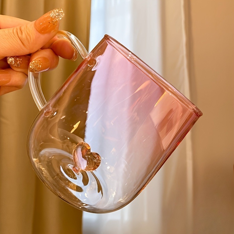 Creative Three-Dimensional Heart Glass Cup, High Temperature Resistant with Handle, Gradient Color Heart-Shaped Cup, Drink Cup, Couple Heart-Warming Cup