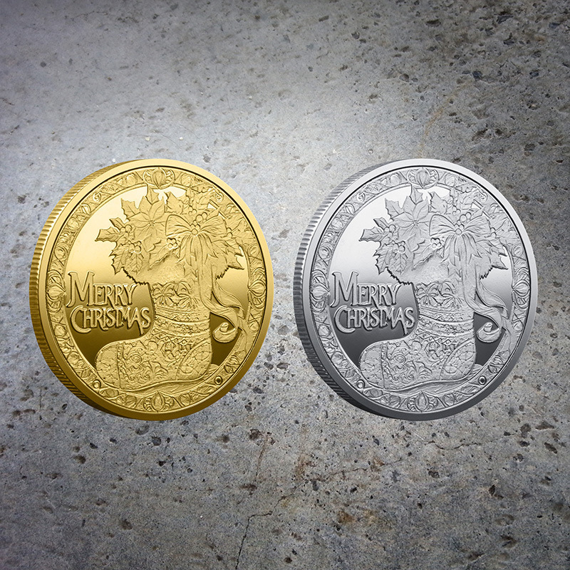 Foreign Trade Christmas Commemorative Medal European and American Santa Claus Sleigh Auspicious Deer Colorful Commemorative Gold Coin Decision-Making Game Coin