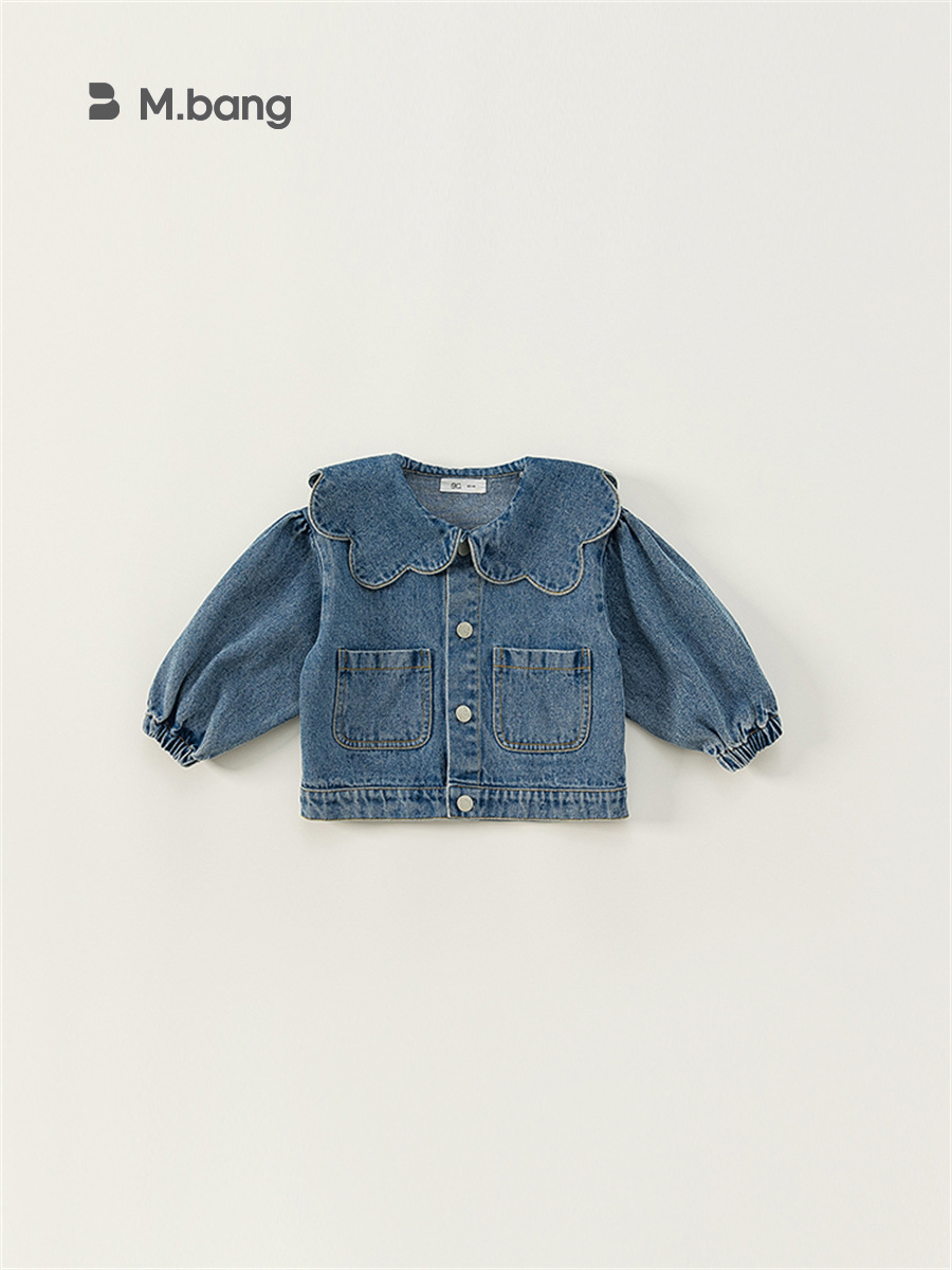 Youbao Kidsren's Clothing Korean Style Girls' Denim Jacket Spring & Fall Lace Collar Kidsren's Denim Jacket Top Casual Cardigan