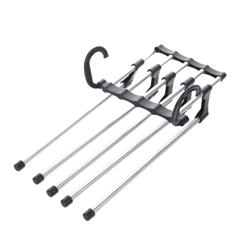 Pants Hanger Household Magic Trouser Clip Wardrobe Storage Clothes Hanger Stainless Steel Telescopic Foldableing Multi-layer Trouser Rack